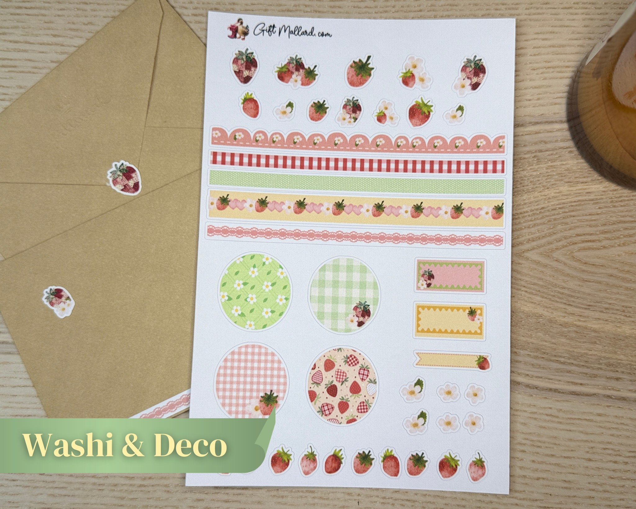 Strawberry Picnic Planner Sticker Sheets | Cozy Summer Vertical Planner Stickers