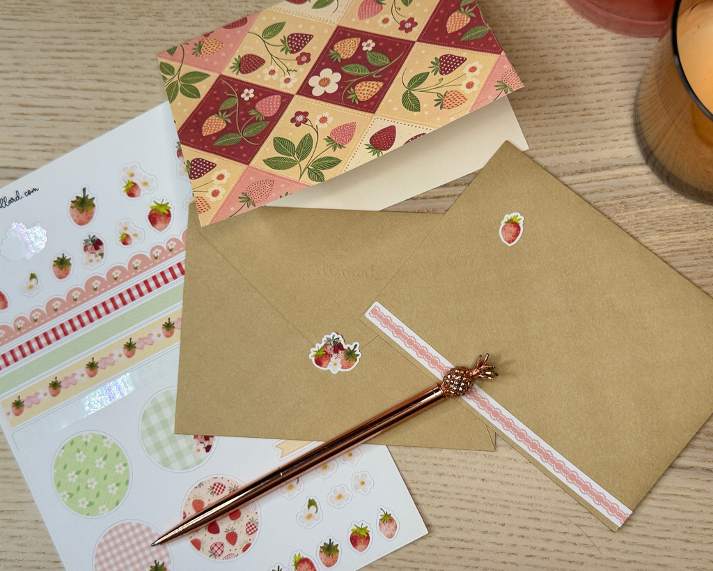 Strawberry Picnic Planner Sticker Sheets | Cozy Summer Vertical Planner Stickers