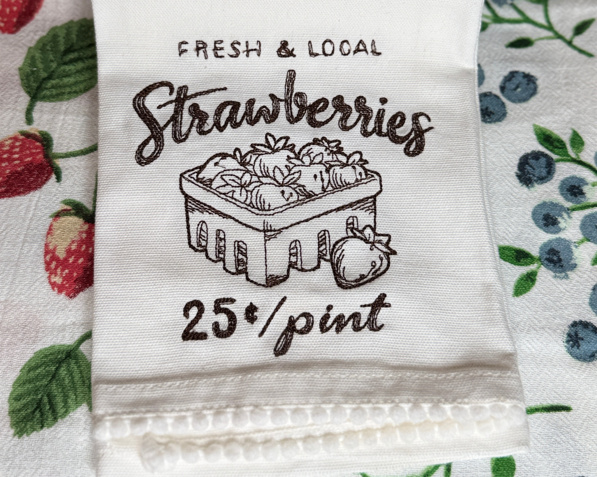 Farm Fresh Strawberries Embroidered Tea Towel – Cottage Kitchen Strawberry Decor